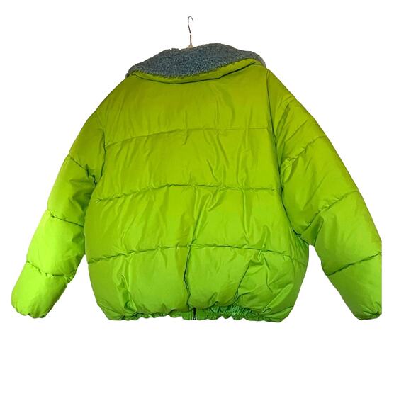 Urban Outfitters | Size L Duckie Faux Shearling Collar Puffer Jacket Lime Green - Picture 3 of 7